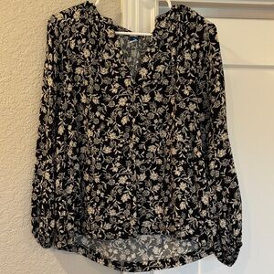 Old Navy Black and Cream Floral Blouse